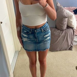 American Eagle, High Rise Mini, Next Level Stretch, Distressed Jean Skirt